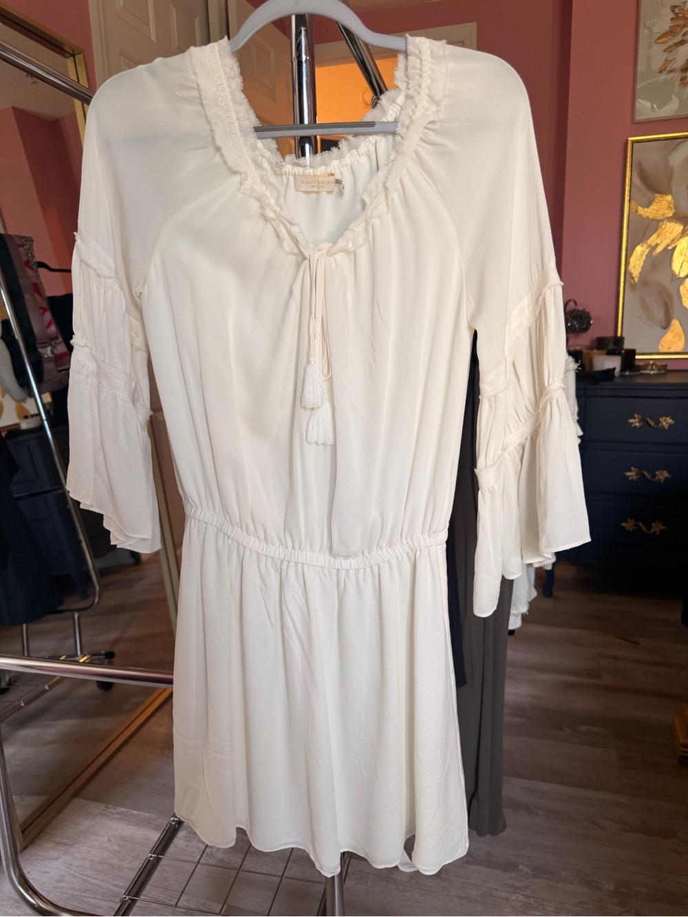 Ramy Brook Cream Tassel Peasant Mini Dress